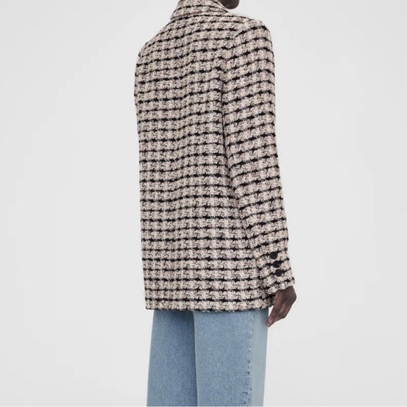 Anine Bing Diana Double Breasted Relaxed Fit Blazer in Apricot Tweed, X-Large - Picture 11 of 15